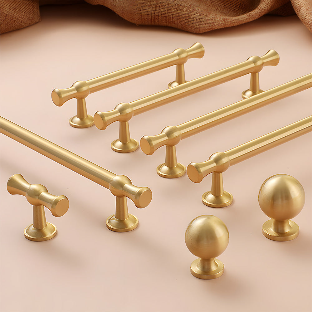 Comforsyco Gold-Finish Turned Brass Cabinet Handles and Knobs for Wardrobes