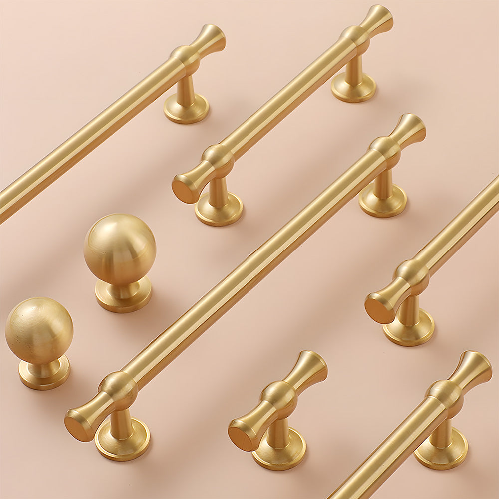 Comforsyco Gold-Finish Turned Brass Cabinet Handles and Knobs for Wardrobes