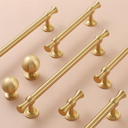 Comforsyco Gold-Finish Turned Brass Cabinet Handles and Knobs for Wardrobes