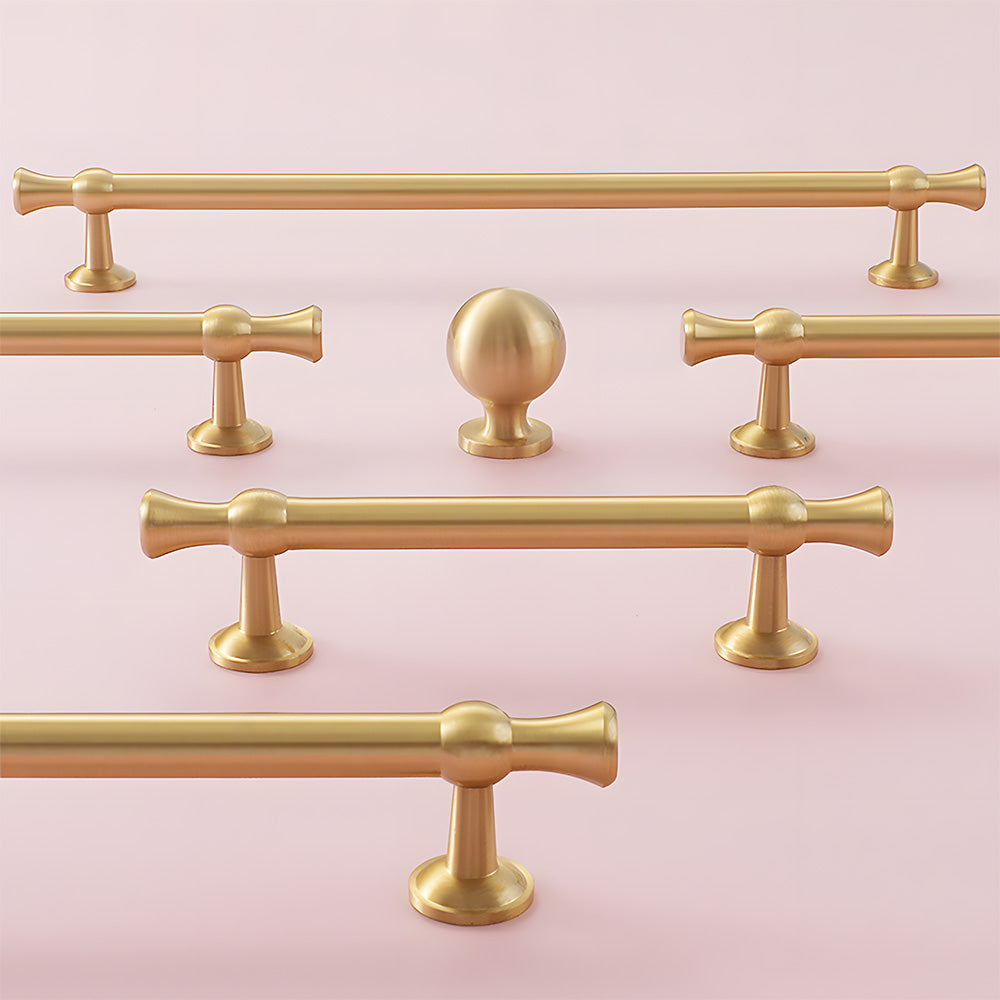 Comforsyco Gold-Finish Turned Brass Cabinet Handles and Knobs for Wardrobes