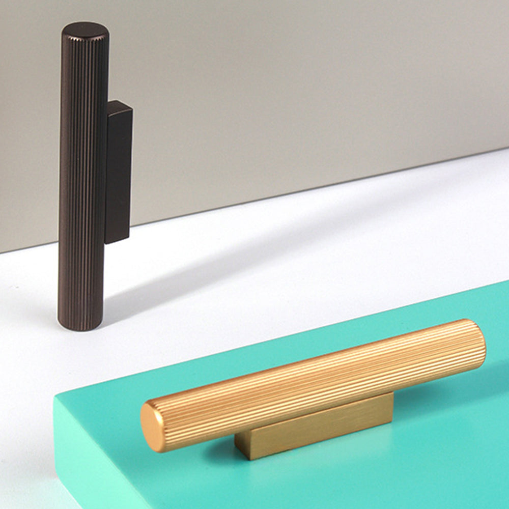 Comforsyco Gold / Gray Ribbed Round Bar Cabinet Handle and Drawer Pull