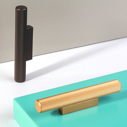 Comforsyco Gold / Gray Ribbed Round Bar Cabinet Handle and Drawer Pull