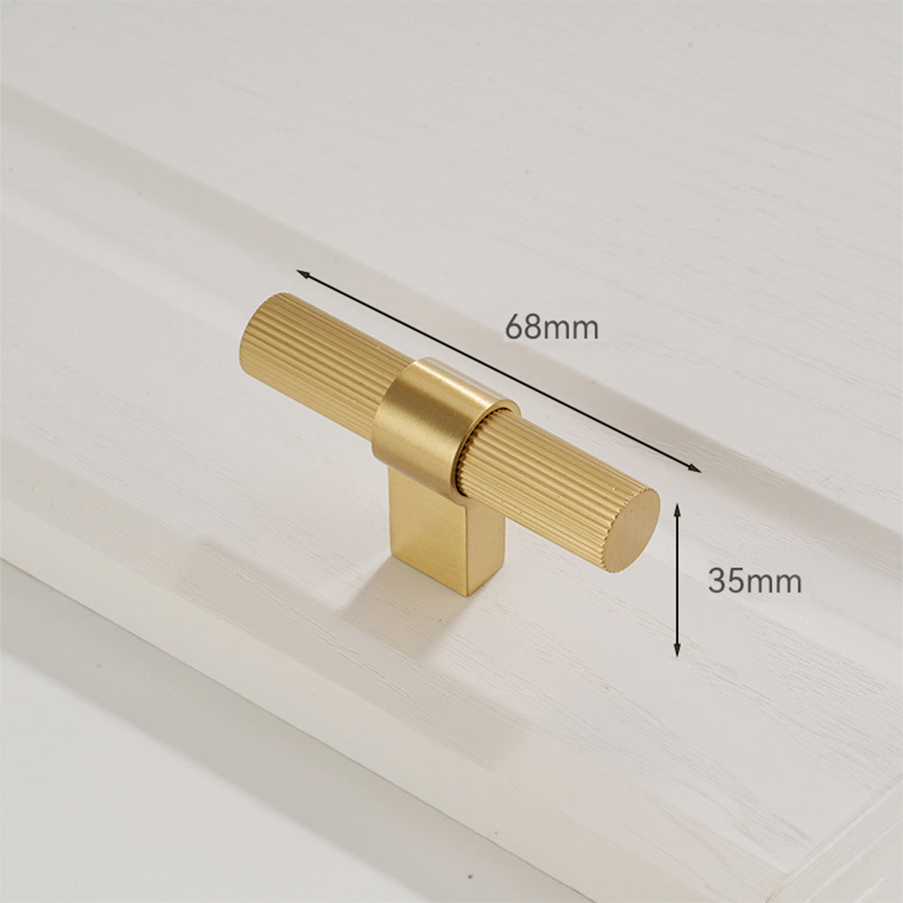 Comforsyco Gold Knurled Solid Brass Round Bar Cabinet Pulls with T-Bar Knob Option