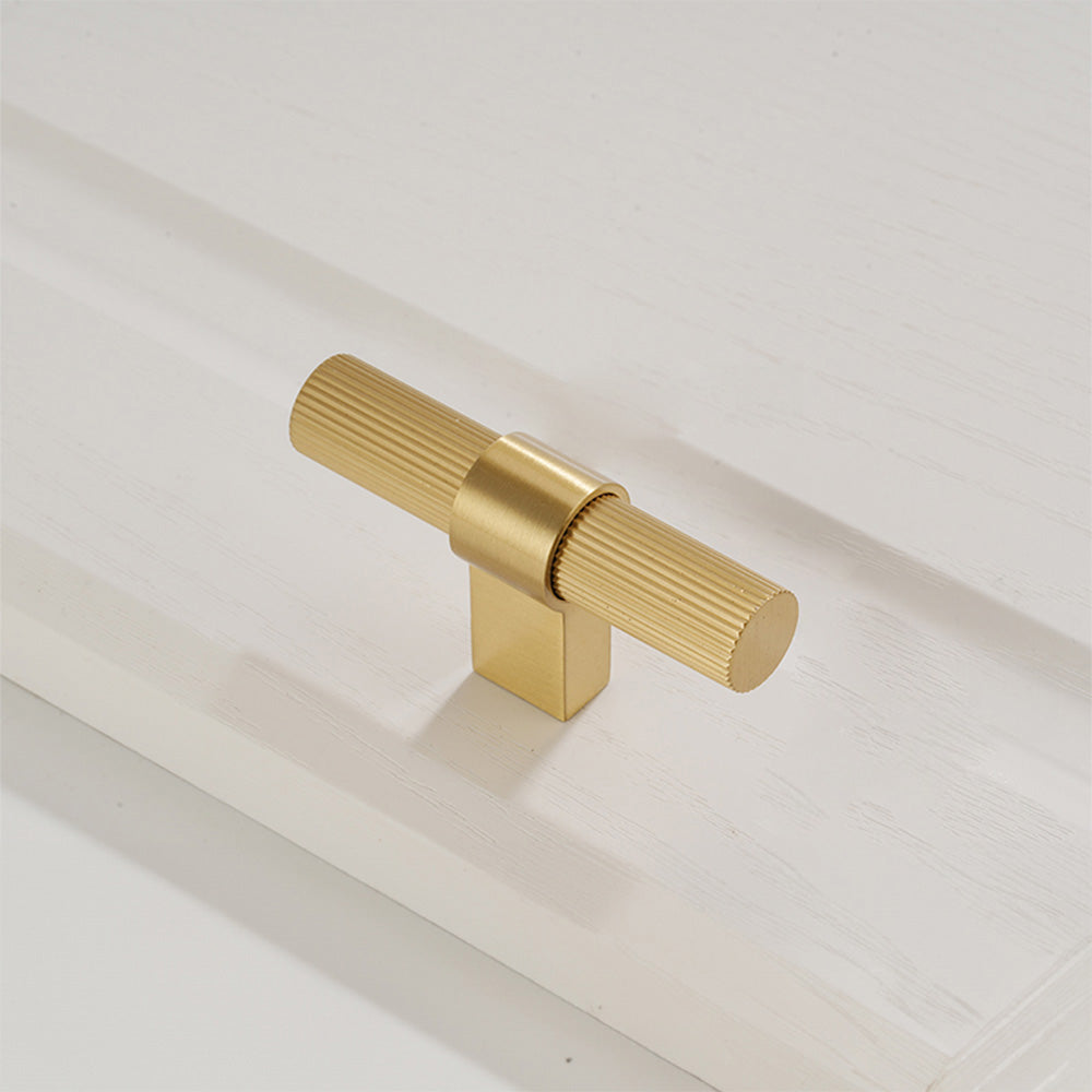 Comforsyco Gold Knurled Solid Brass Round Bar Cabinet Pulls with T-Bar Knob Option