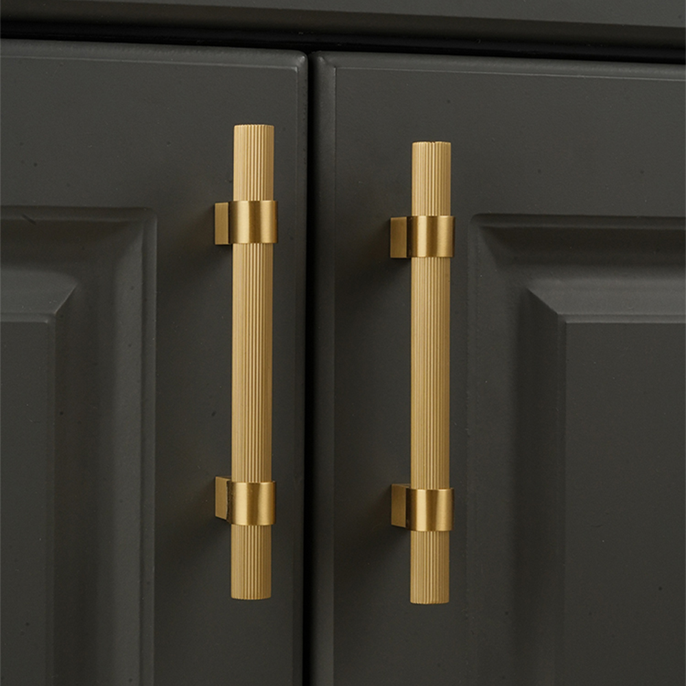 Comforsyco Gold Knurled Solid Brass Round Bar Cabinet Pulls with T-Bar Knob Option