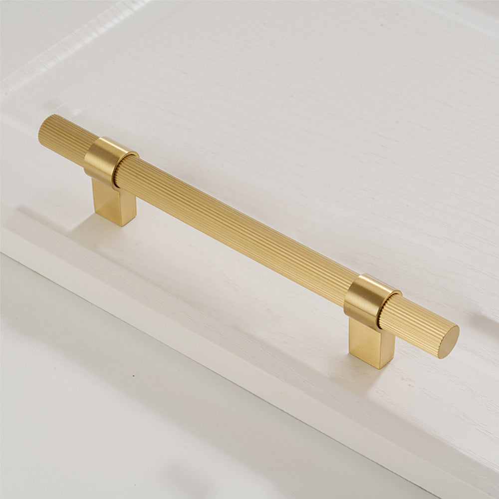 Comforsyco Gold Knurled Solid Brass Round Bar Cabinet Pulls with T-Bar Knob Option