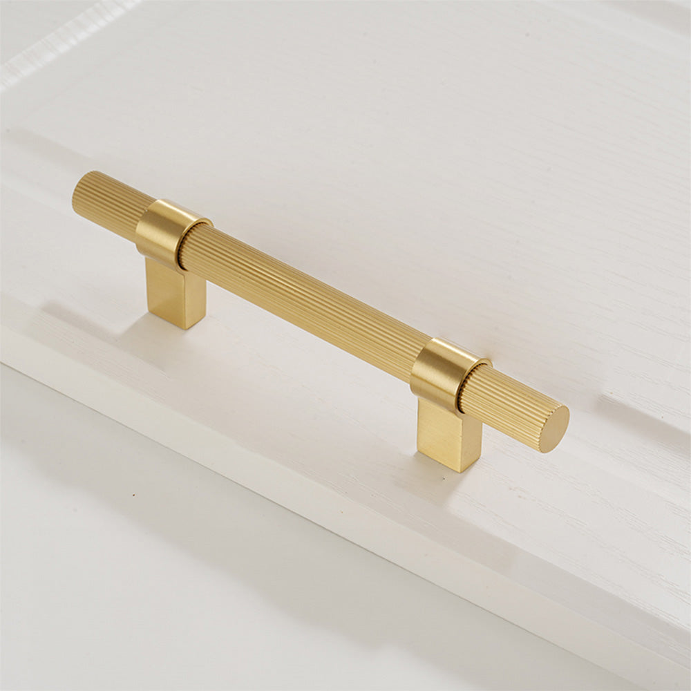 Comforsyco Gold Knurled Solid Brass Round Bar Cabinet Pulls with T-Bar Knob Option