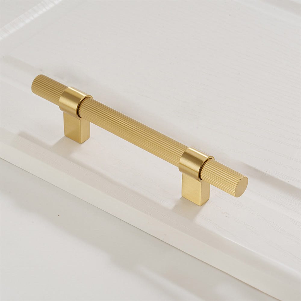 Comforsyco Gold Knurled Solid Brass Round Bar Cabinet Pulls with T-Bar Knob Option