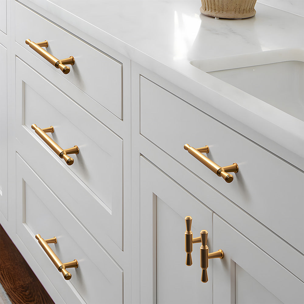 Comforsyco Gold Round Bar Cabinet Pulls and Drawer Handles
