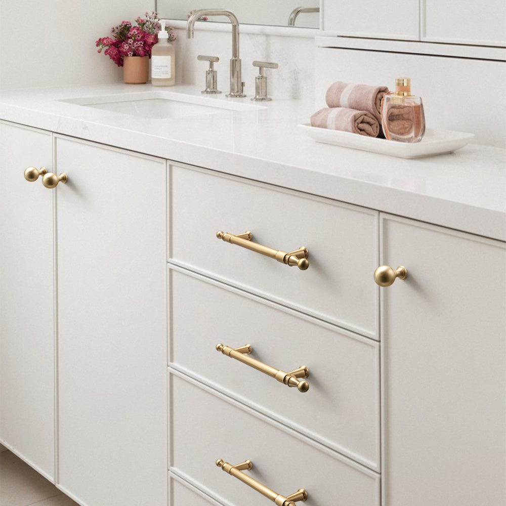 Comforsyco Gold Round Bar Cabinet Pulls and Knobs, Zinc Alloy