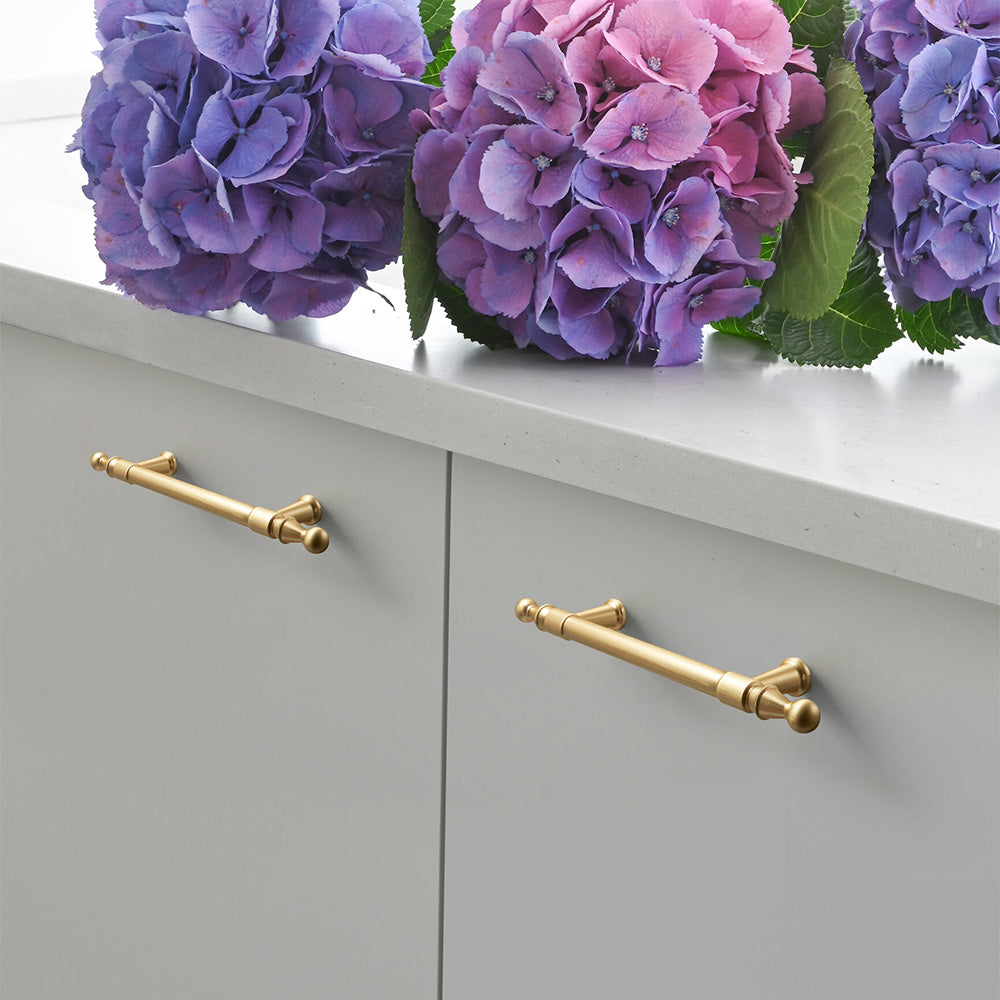 Comforsyco Gold Round Bar Cabinet Pulls and Knobs, Zinc Alloy