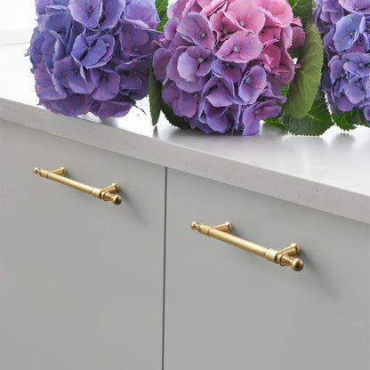 Comforsyco Gold Round Bar Cabinet Pulls and Knobs, Zinc Alloy