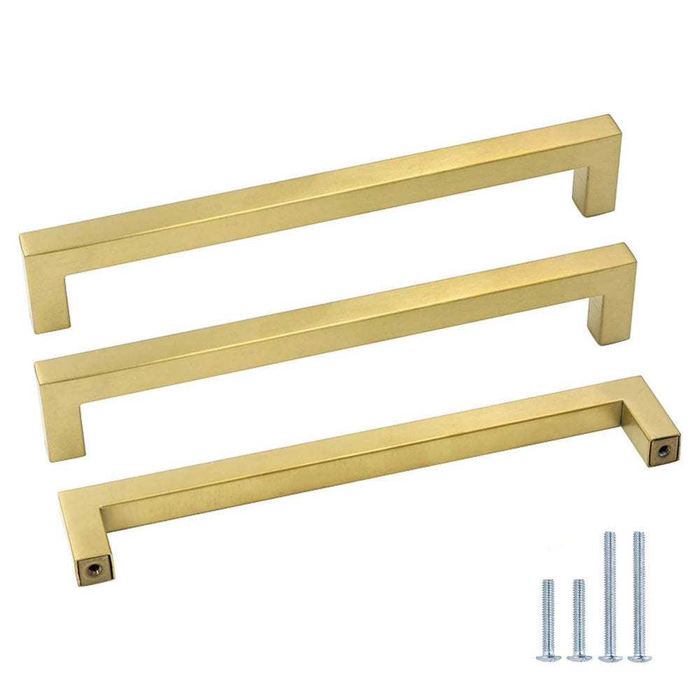 Comforsyco Gold Square Brushed Brass Kitchen Handles