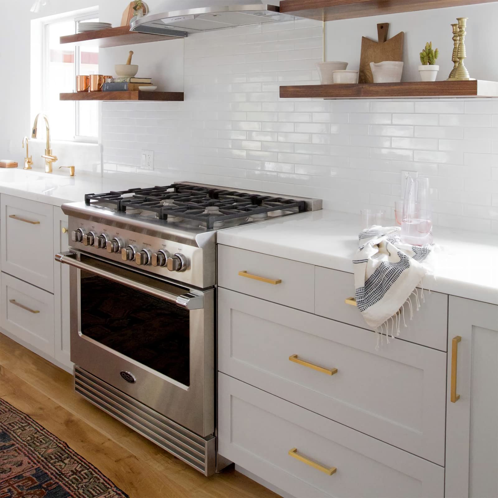 Comforsyco Gold Square Brushed Brass Kitchen Handles