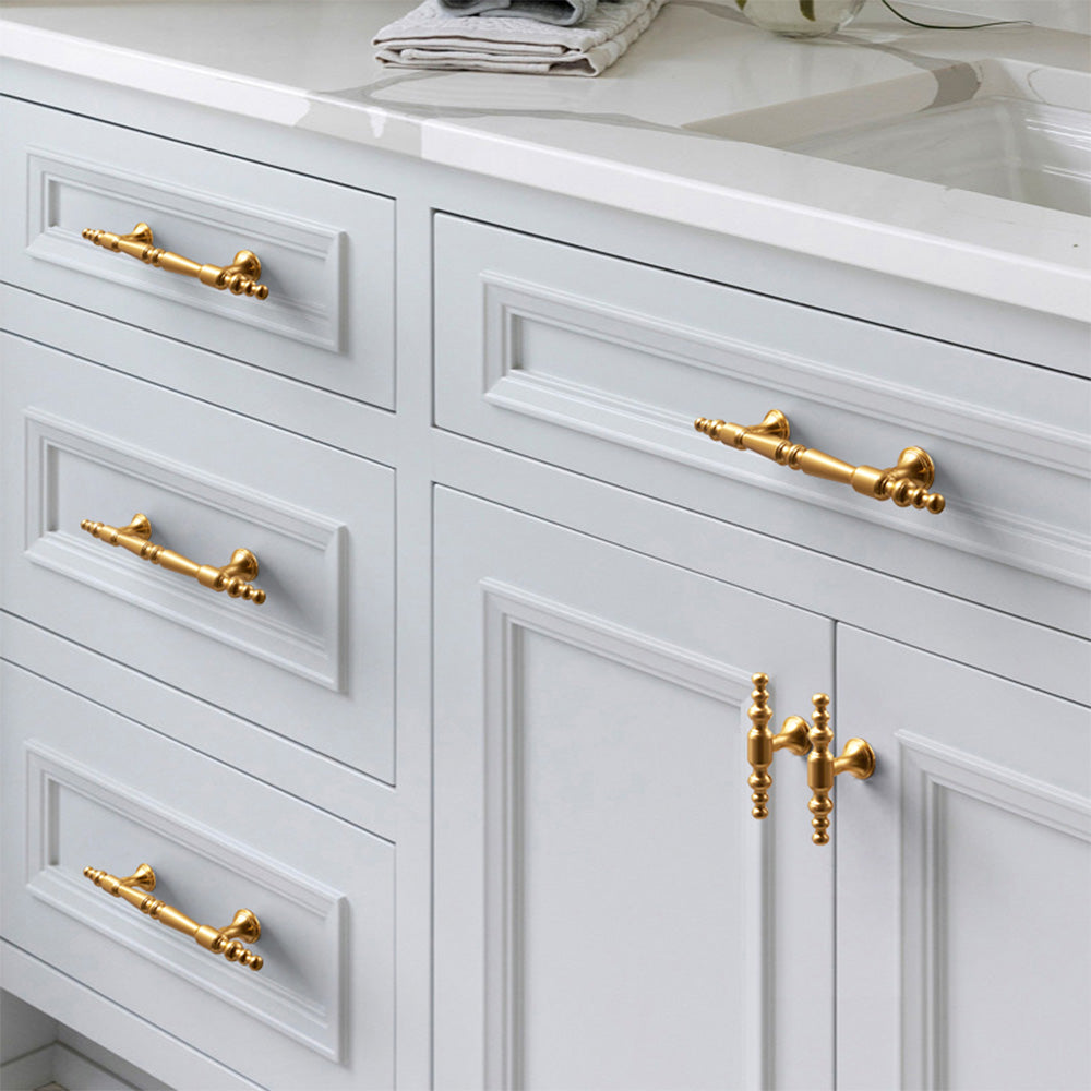 Comforsyco Gold Turned Bar Cabinet Handles and Drawer Pulls
