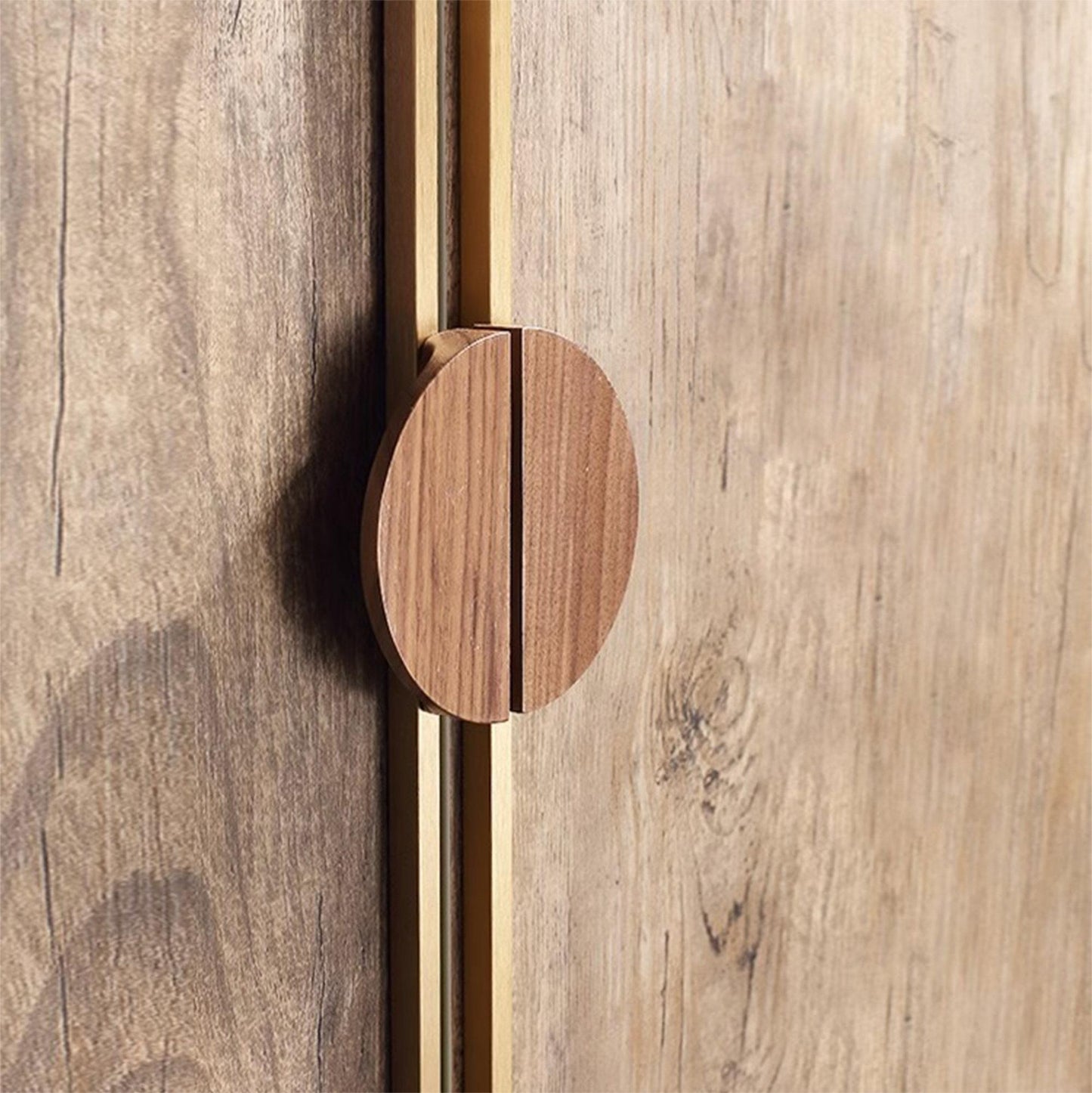 Comforsyco Half Moon Wood Cabinet Pulls with Brass Bar for Wardrobes