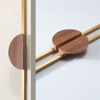 Comforsyco Half Moon Wood Cabinet Pulls with Brass Bar for Wardrobes