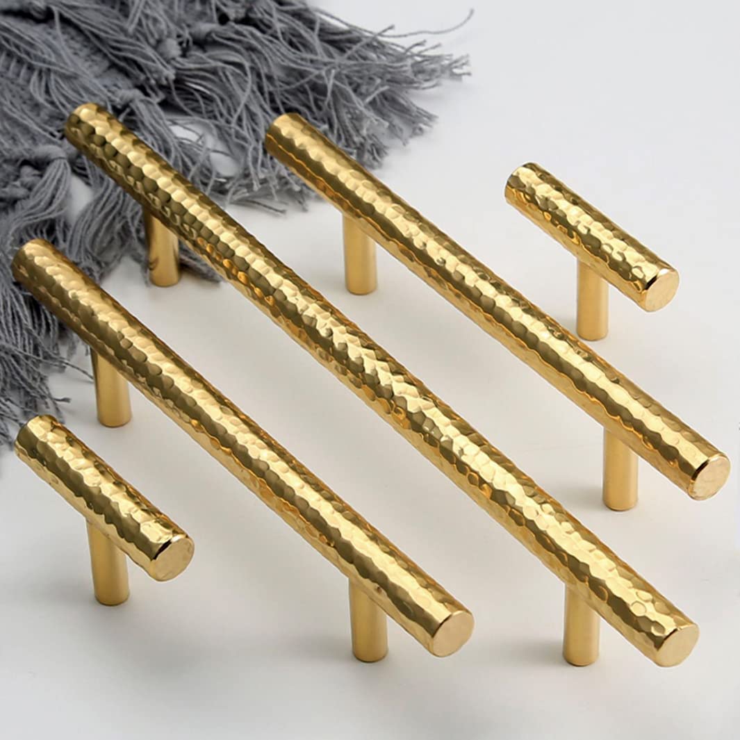 Comforsyco Hammered Round Brass Cabinet Pulls in Gold