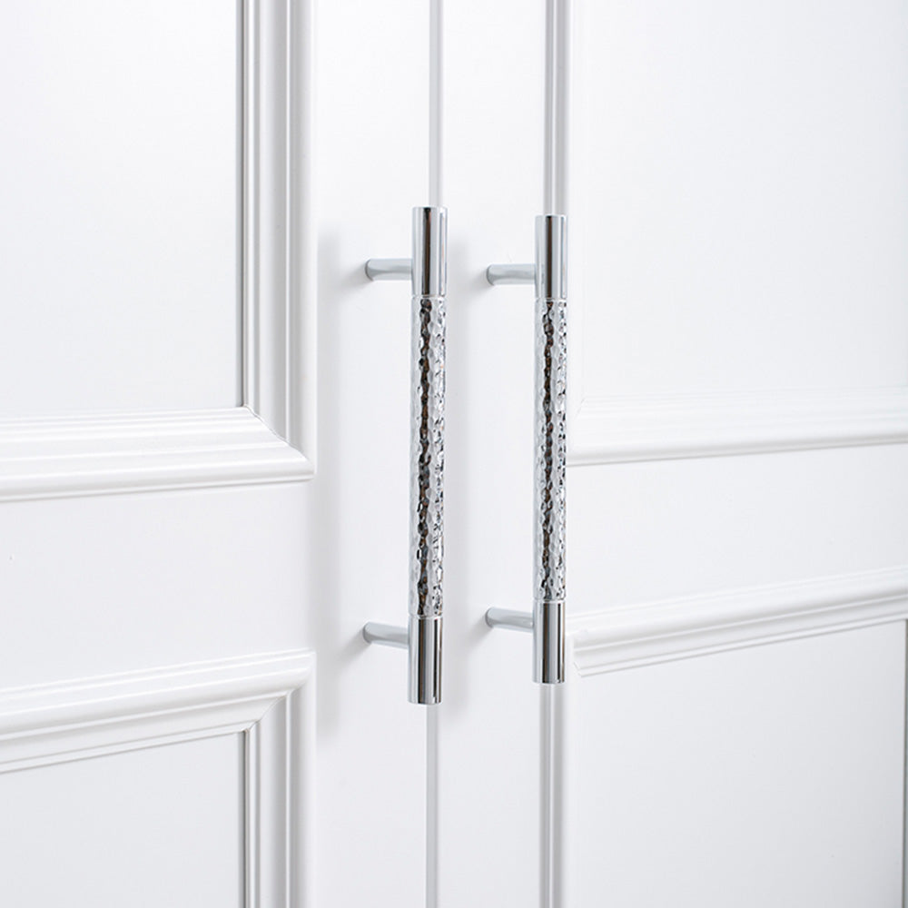 Comforsyco Hammered Silver Cabinet Pulls, Brass Bar Handles