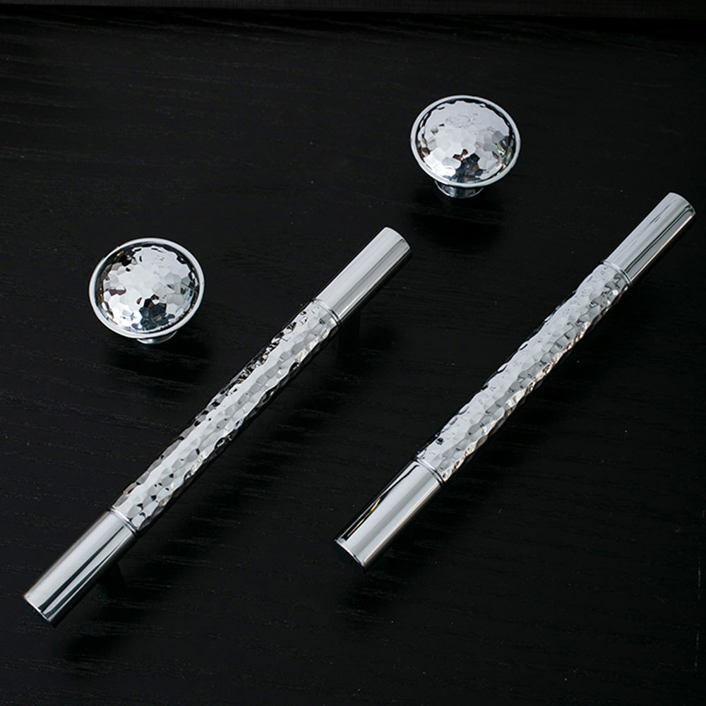 Comforsyco Hammered Silver Cabinet Pulls, Brass Bar Handles