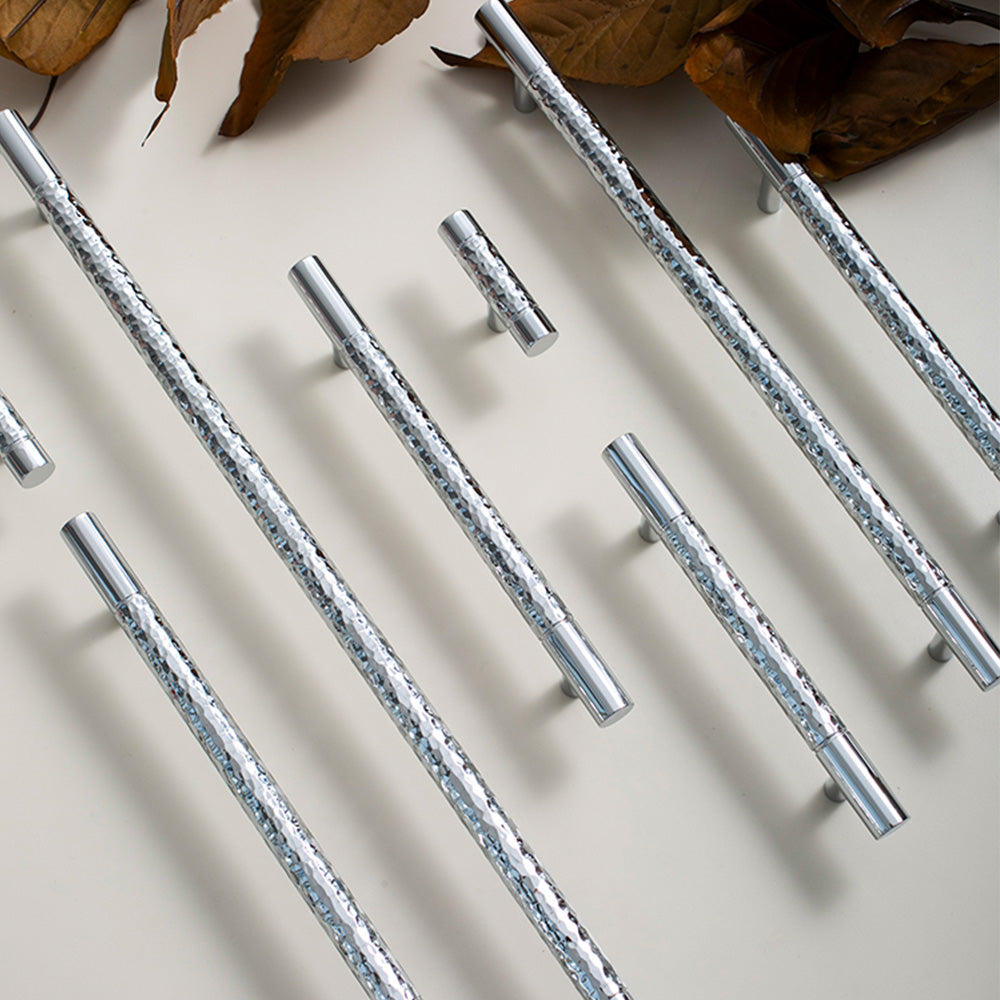 Comforsyco Hammered Silver Cabinet Pulls, Brass Bar Handles