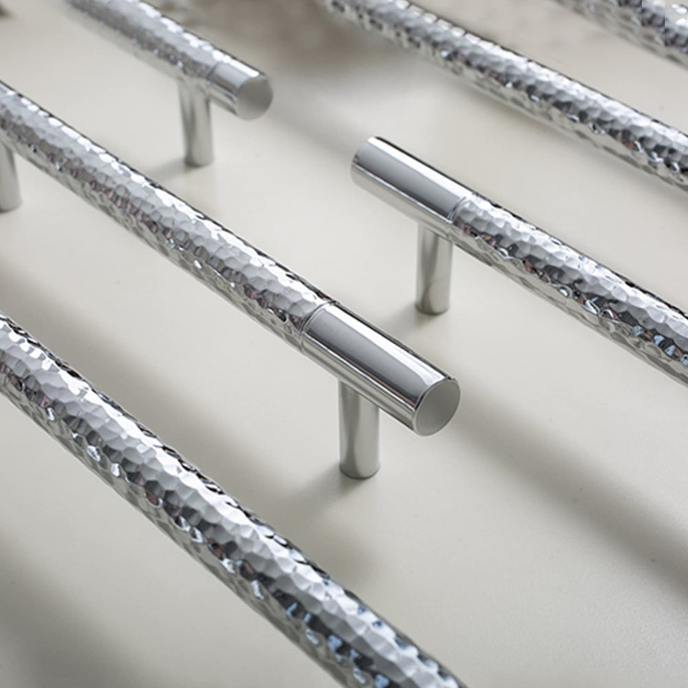 Comforsyco Hammered Silver Cabinet Pulls, Brass Bar Handles