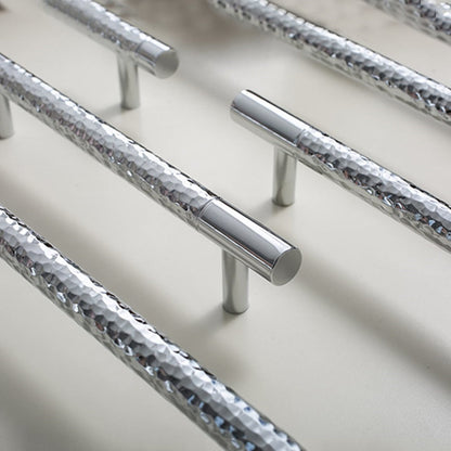 Comforsyco Hammered Silver Cabinet Pulls, Brass Bar Handles