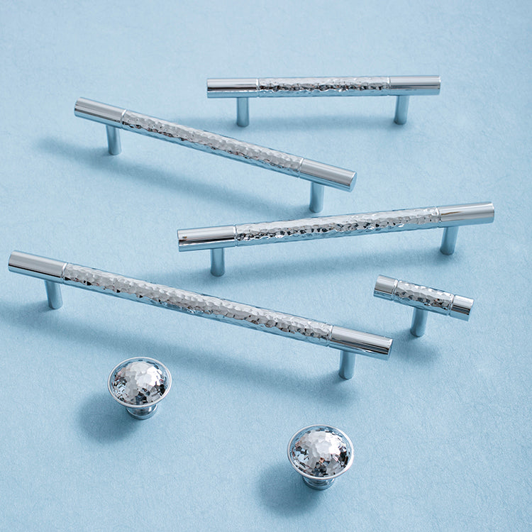 Comforsyco Hammered Silver Cabinet Pulls, Brass Bar Handles