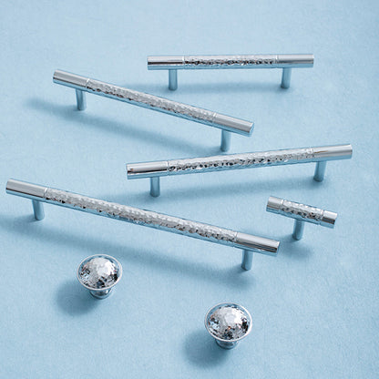 Comforsyco Hammered Silver Cabinet Pulls, Brass Bar Handles