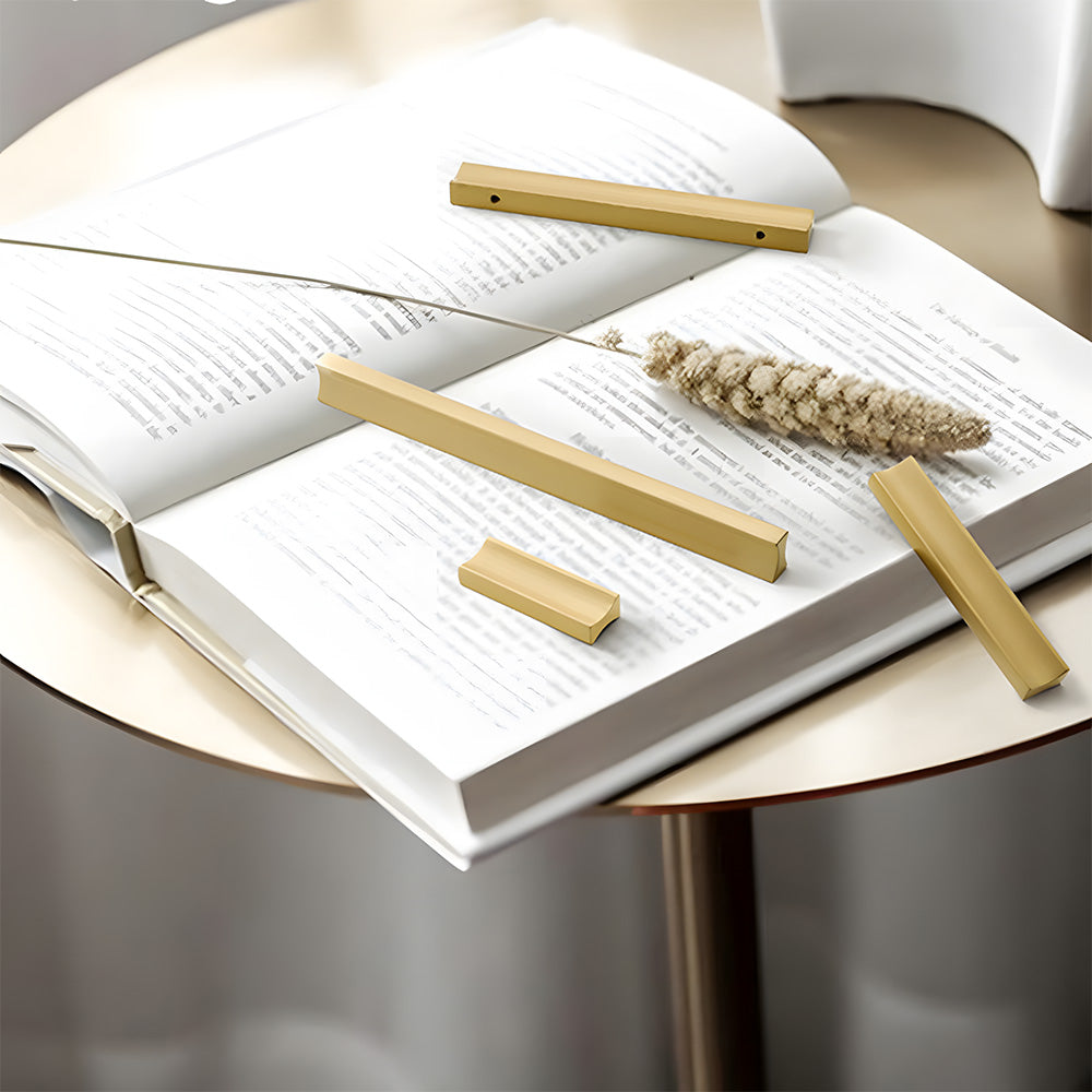 Comforsyco I-Shaped Brushed Gold Brass Cabinet Handles and Drawer Pulls