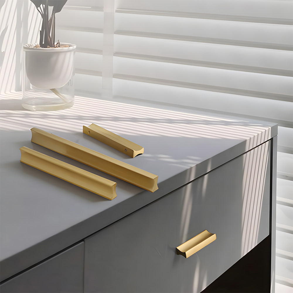 Comforsyco I-Shaped Brushed Gold Brass Cabinet Handles and Drawer Pulls