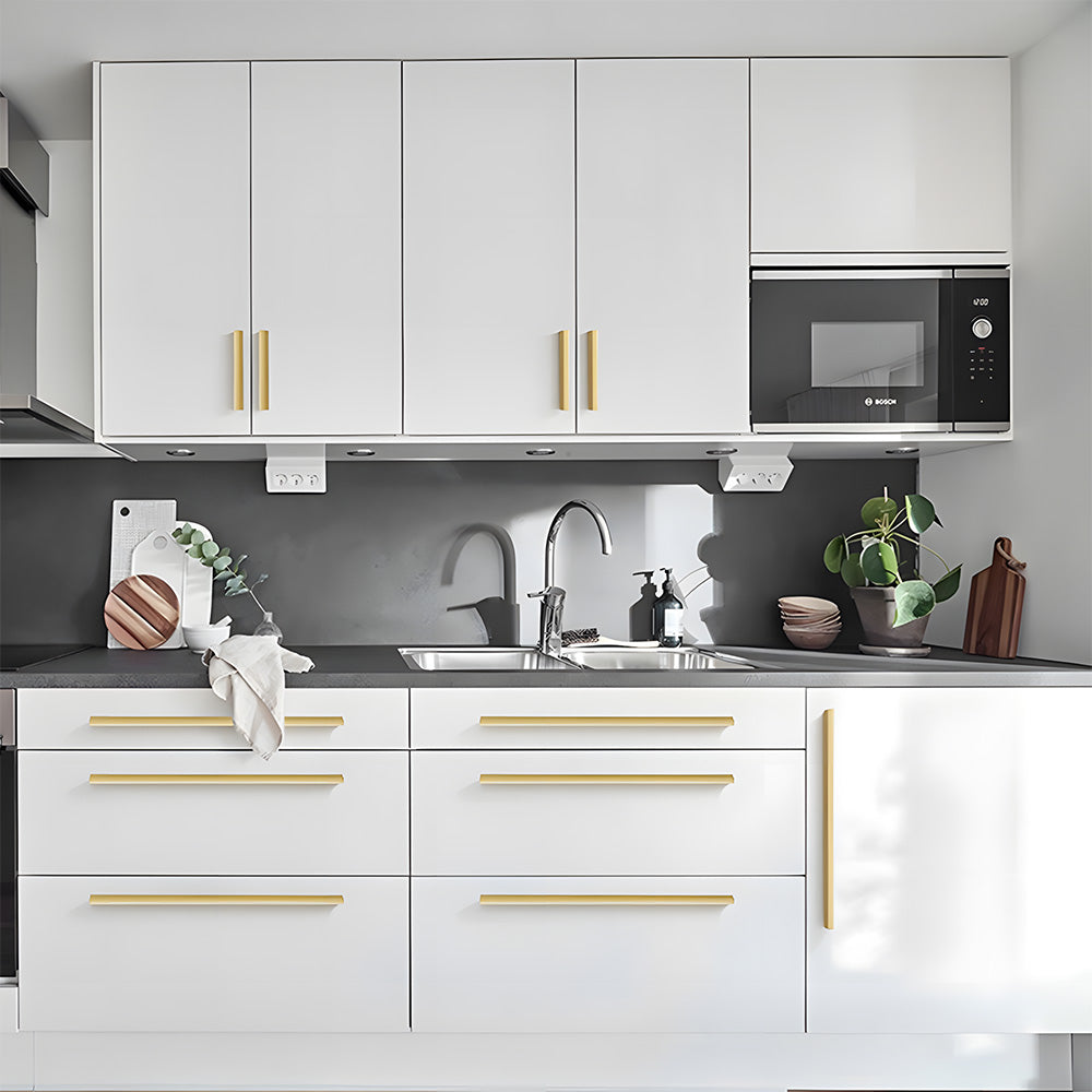 Comforsyco I-Shaped Brushed Gold Brass Cabinet Handles and Drawer Pulls