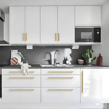 Comforsyco I-Shaped Brushed Gold Brass Cabinet Handles and Drawer Pulls