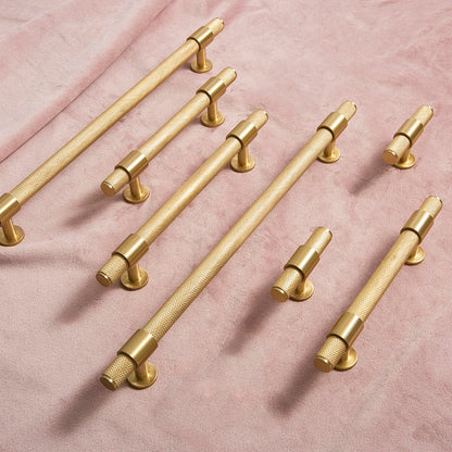 Comforsyco Knurled Brass Cabinet Pulls and Knobs in Gold