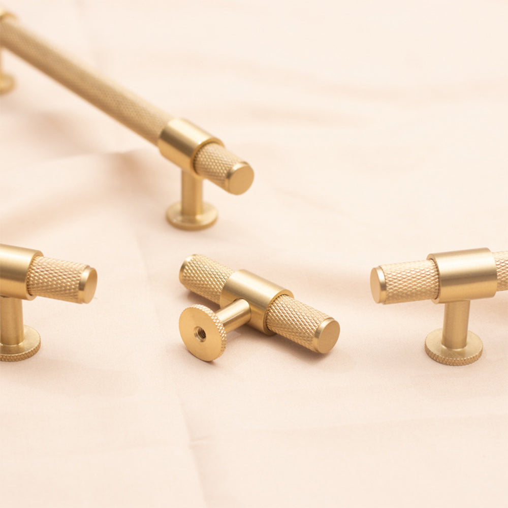 Comforsyco Knurled Brass Cabinet Pulls and Knobs in Gold