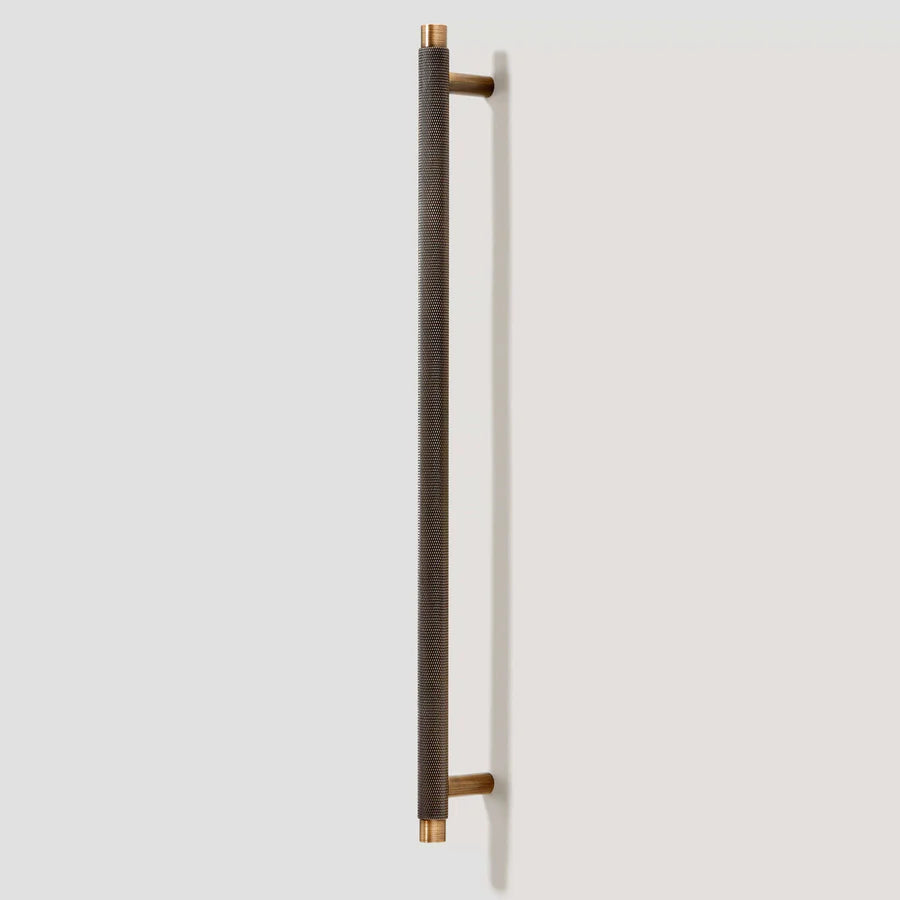 Knurled T-bar cabinet pull, pictured in one view with its shape and finish visible