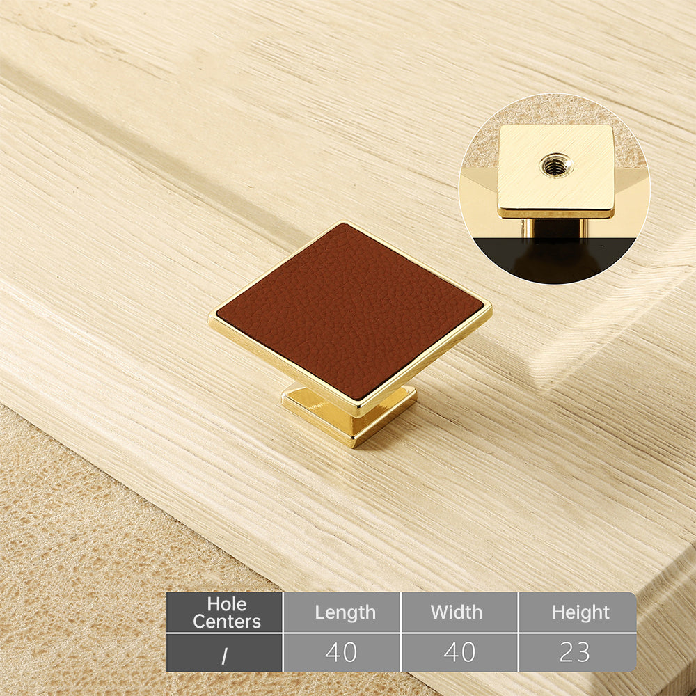 Comforsyco Leather Inset Cabinet Pull Handles and Knobs, Gold / Brown