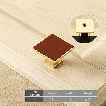 Comforsyco Leather Inset Cabinet Pull Handles and Knobs, Gold / Brown