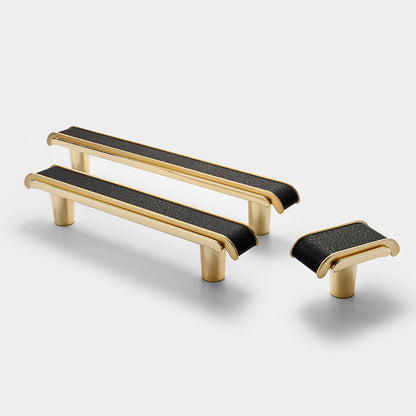 Comforsyco Leather Pattern Cabinet Pulls and Knob in Black / Gold