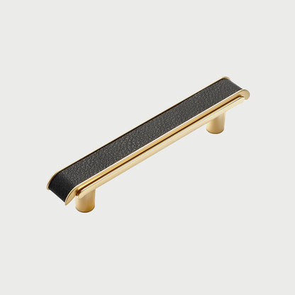 Comforsyco Leather Pattern Cabinet Pulls and Knob in Black / Gold