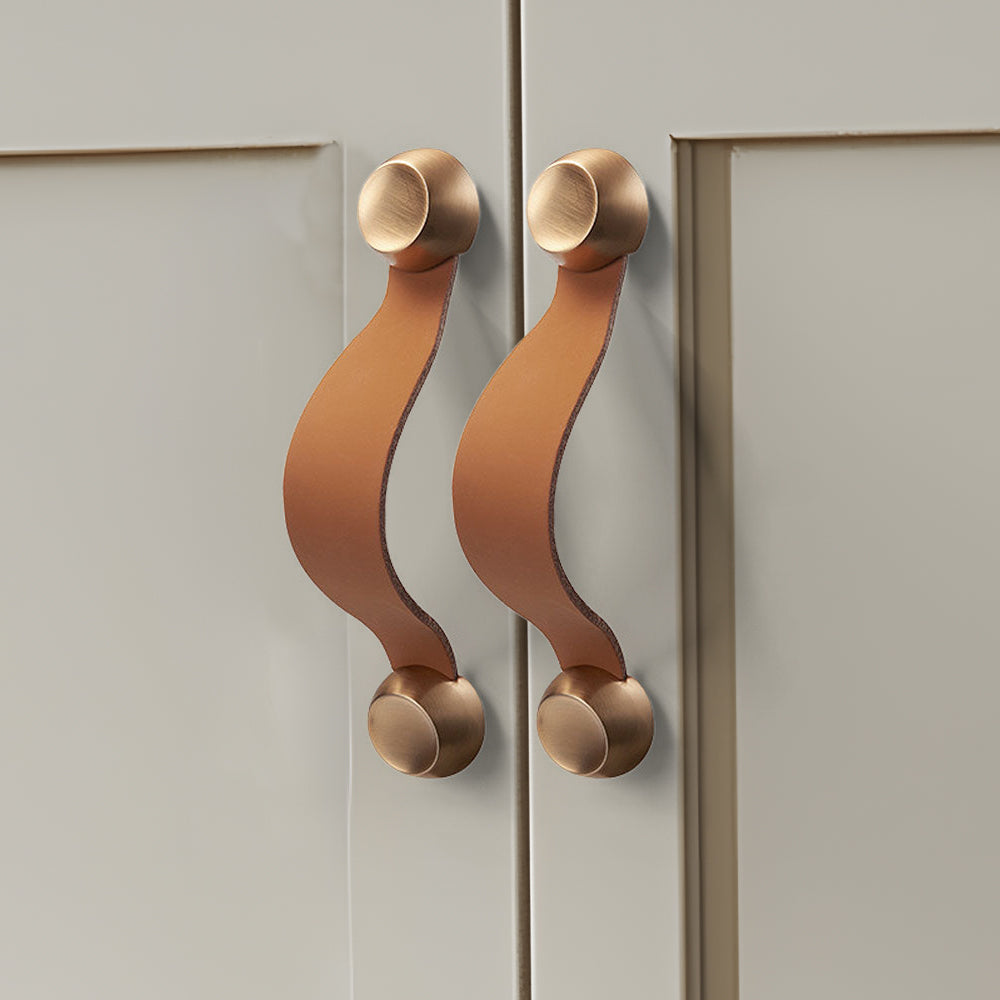 Comforsyco Leather Strap Cabinet Pulls and Knobs with Zinc Alloy Mounts