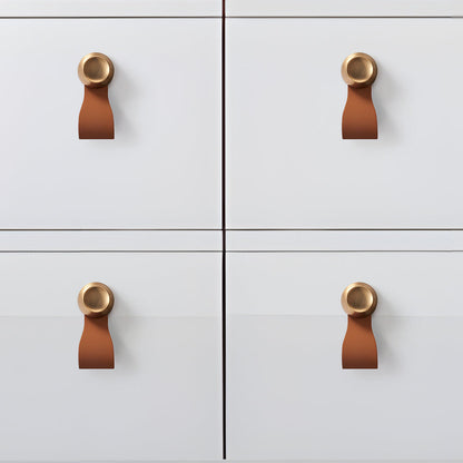 Comforsyco Leather Strap Cabinet Pulls and Knobs with Zinc Alloy Mounts