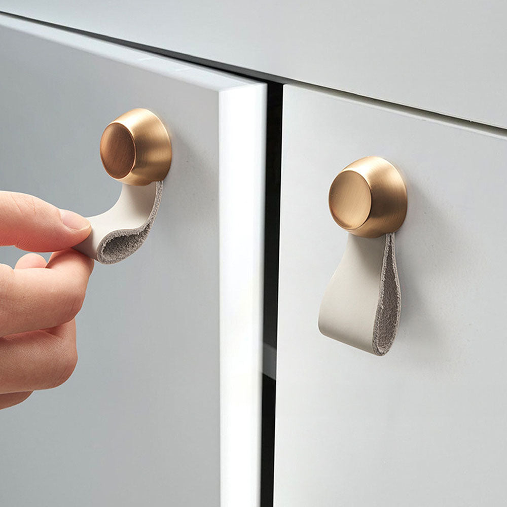 Comforsyco Leather Strap Cabinet Pulls and Knobs with Zinc Alloy Mounts