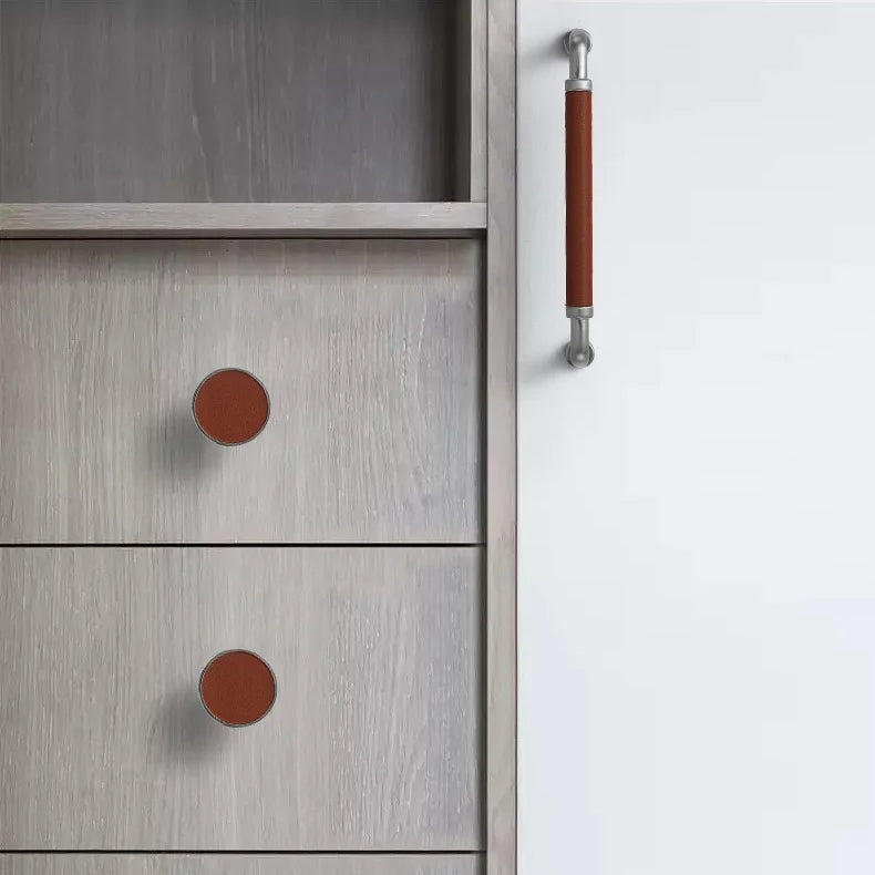 Comforsyco Leather Wrapped Brass Cabinet Pulls and Knobs
