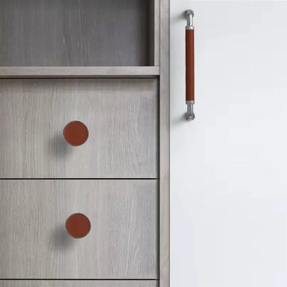 Comforsyco Leather Wrapped Brass Cabinet Pulls and Knobs