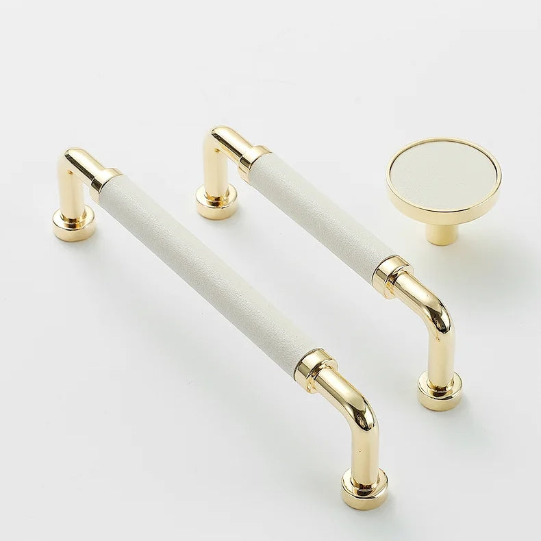 Comforsyco Leather Wrapped Brass Cabinet Pulls and Knobs