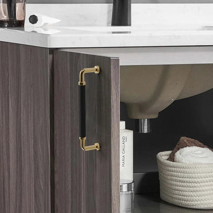 Comforsyco Leather Wrapped Brass Cabinet Pulls and Knobs