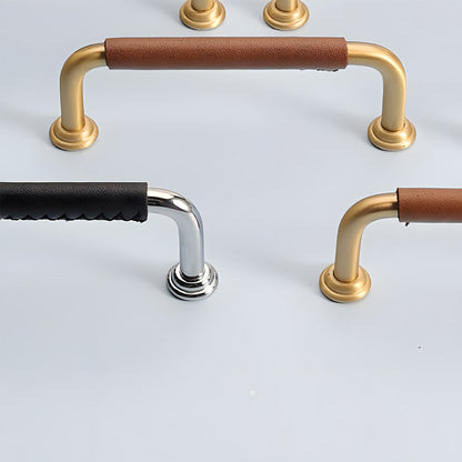 Comforsyco Leather-Wrapped Round Bar Cabinet Pulls and Door Handles