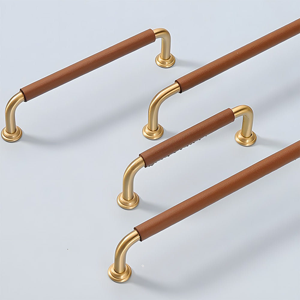 Comforsyco Leather-Wrapped Round Bar Cabinet Pulls and Door Handles