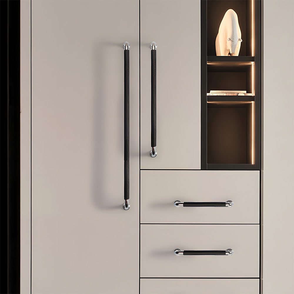 Comforsyco Leather-Wrapped Round Bar Cabinet Pulls and Door Handles